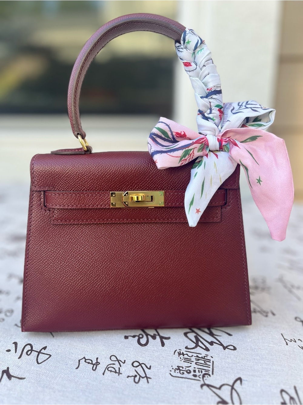 Vintage Style Wine Red Epsom Leather Handbag 20cm - New (No Lock and Clochette)
